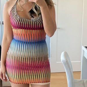 Beautiful, vibrant multi-colored halter mini dress size medium